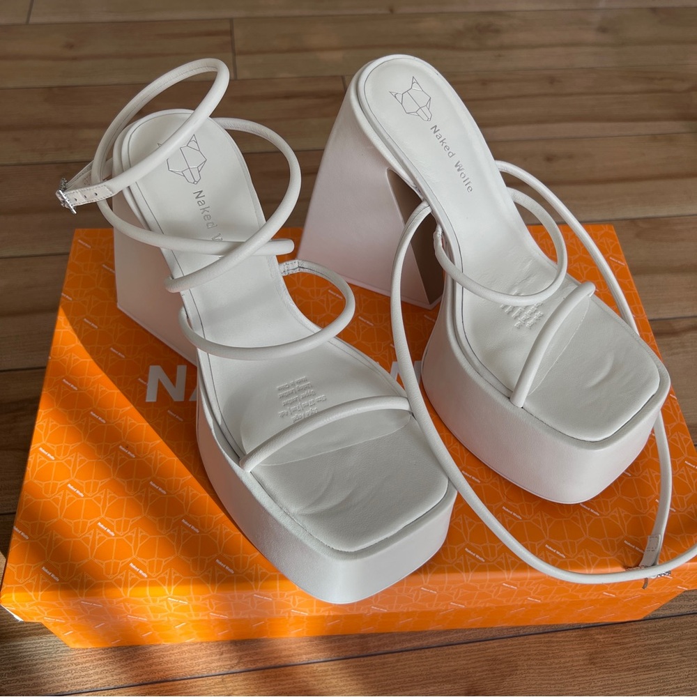 New Naked Wolfe Angel Ankle Strap Platform Leather Heeled Sandals White Size 7US